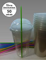 50sets 32oz. Plastic Ultra Clear Cups with dome lids is for cold drinks like iced coffee, Bubble Tea, Frozen Cocktails, water, Sosa and juices (30oz+ dome lids+ straws 50sets)