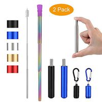 Btsgd Resuable Telescopic Stainless Steel Metal Straws Food-Grade Folding Drinking Straw with Case and KeyChain Easy to take (rainbow/black-blue, one size)