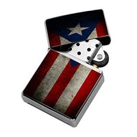 Puerto Rico Flag - Windproof Flip-Top Refillable Silver Lighter with tin Gift Box
