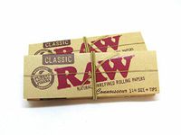 RAW Classic Connoisseur Rolling Papers- Natural - 2 Packs- 50 leaves Tips 1 1/4