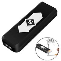 Electronic Cigarette Lighter, Atian 1X Portable USB Rechargeable Lighter,Ignition Lighter Double Sided Windproof Plasma Flameless Lighter for Push-Out USB Socket No Data Line Required (Black)