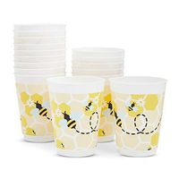 Reusable Plastic Bumble Bee Baby Shower Party Supplies Cups (16 Pack)