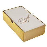 LINEN FEEL DISPOSABLE MONOGRAMMED GUEST TOWELS | European Made | Initial “A” | 24 pc | for Upscale Wedding and Dining (Ivory/Gold)