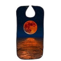 FUSHIDA Adult Bib for Eating,Mealtime Clothing Protector Waterproof PVC Bibs for Elderly, Durable Clothing Crumb Catcher, Extra Long Band Cover, A Bright Round Moon Rose from The Sea(FYH674)