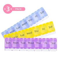 3 Pack Weekly Pill Organizer - 7 Day Pill Case with Push Button, Large Daily Medicine Organizer to Hold Vitamins, Fish Oil and Supplements