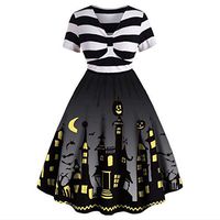 Womens Halloween Dresses Sleeveless A-Line Vintage Dress Witch Pumpkin Skull Printed Cocktail Swing Party Dress Costumes