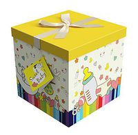 Gift Box 10x10x10 Petit Bebe Collection - Easy to Assemble & Reusable - No Glue Required - Ribbon, Tissue Paper, and Gift Tag Included - EZ Gift Box by Endless Art US