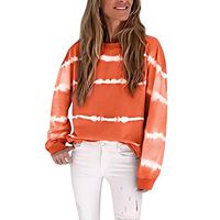 CHIDY Women's Casual Loose Tye Dye Stripe Printed Long Sleeve Crewneck Blouse Tops T-Shirts Sweatshirts(XL,Orange)