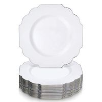 20 Premium Reusable Plastic Appetizer Plates | Baroque - White | 8.5"