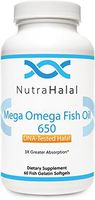 NutraHalal Mega Omega Fish Oil 650 - Halal DNA Tested Supplement - Gluten Free - Supports Cardiovascular and Mental Health - 60 Count