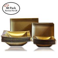 Tiger Chef 80-Pack Gold Heavy Duty Rectangular Dinnerware Service for 20, Disposable or Reusable. Includes 7-inch, 9-inch, 5oz, and 12oz Plates