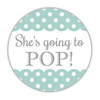 40 She's Going to pop Stickers, 2 inches - Ready to pop Labels - Baby Shower Popcorn Favors (Aquamarine)
