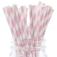 CleverDelights Biodegradable Paper Straws - Baby Pink Stripe - Box of 100