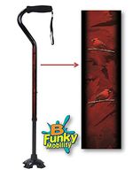 Adjustable Walking Cane Foam Handle Quad Footed Four Pointed Cane Tip Cardinals Bird Design