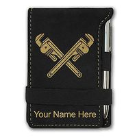 Mini Notepad, Wrenches, Personalized Engraving Included (Black with Gold)
