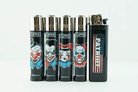 Bundle 5 Items - 4 Refillable Clipper Bad Clowns And 1 Disposable Patriot Lighter
