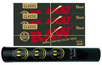 Herb Airtight Tube Pocket Protector with Raw Black Natural Rolling Papers 3 Count DC Crafts Nation- Happy Face