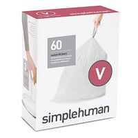 simplehuman Code V Custom Fit Drawstring, 16-18 Liter / 4.2-4.8 Gallon, 3 Refill Packs (60 Count) Trash Bag, 60 Pack, White