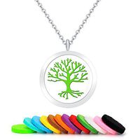 Tree Branches Round Aromatherapy Essential Oils Diffuser Necklace-Stainless Steel Locket Pendant with 12 Colorful Pads