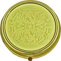 Gold Tone Round Pill Box - Floral Knot Pattern