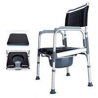 Toilet Chair Commode Seat,Multiple Function 3-in-1 Foldable Wheelchair Shower Bedside Commode Chair,Height Adjustable,for Bathroom Toilet Stool Elderly Disabled Person