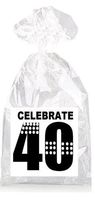 Black with Dotted Strips Celebrate 40th Birthday Party Favor Bags with Ties - 12pack