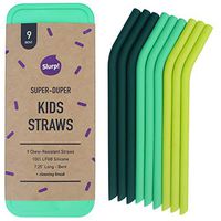 Reusable Silicone Kids Straw, 9 Pack Short Straws for 10ounce/12ounce Yeti/Hydroflask/RTIC/Swell, Replacement Straw for Take and Toss Cups, 7.25” Long with Metal Storage Case