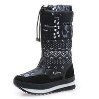 Goldweather Women's Winter Fur Lined Snow Boots Outdoor Mid Calf Waterproof Rain Boot(Black,5)