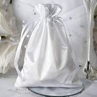 Tableclothsfactory 12PCS White Satin Gift Bag Drawstring Pouch Wedding Favors Bridal Shower Jewelry Bags - 5"x7"