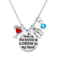 Toes In The Sand Drink In My Hand Beach Theme CupSlipper Charm Pendant Necklace Woman Pretty Bright Cute Cheap Elegant Jewerly Women Beads Daily Best Wonderful