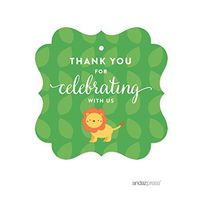 Andaz Press Jungle Safari Baby Shower Party Collection with Monkey, Giraffe, Lion, Fancy Frame Gift Tag, Thank You for Celebrating with US!, 24-Pack