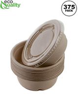 375 Count - EcoQuality 16oz Round Disposable Bowls with Lids Natural Sugarcane Bagasse Bamboo Fibers Sturdy Compostable Eco Friendly Environmental Paper Plastic Bowl Alternative Tree Free