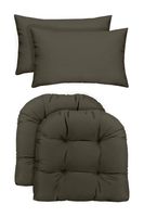RSH Décor Indoor/Outdoor - 2 U-Shape Large Wicker Chair Cushions & Bonus Lumbar/Throw Pillows (2 (21" x 21") Cushions & 2 (20" x 12") Pillows, Solid Charcoal Fabric)