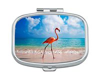FKCDES Pill Box - Customized Ocean Beach Flamingo Pattern Design Pill Boxes, Portable Rectangular Metal Silver Pills Case, Compact 2 Space, Pill Cases for Travel/Pocket/Purse.
