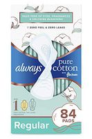 Always Pure Cotton with Flexfoam Pads, Size 1, 84 Count, Regular Absorbency (3 Packs of 28 - 84 Count Total)