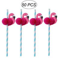 LUOEM 50pcs Hawaiian Party Straws Honeycomb Flamingo Party Drinking Straw for Hawaii Theme Luau Holiday Party Decoration (Blue)