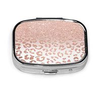 Pill Box Rose Gold Glitter Ombre Leopard Pattern Travel Pill Case Lightweight Medicine Box Package Divided Mini Container Box Separated Pill Decorative Box Waterproof Tablet Holder Pocket Box
