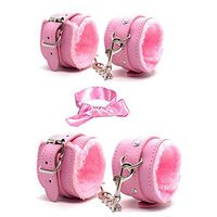 Soft Fur Leather Adjustable Handcuffs and Soft Satin Eye Mask Blindfold Comfortable Sleeping Masks (Style 2)