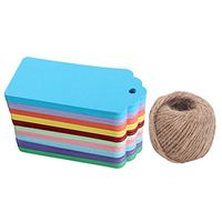 WARMBUY 200Pcs Colorful Rectangle Paper Tags for Holiday Presents Wedding Party Favors, 200 Feet Natural Jute Twine Included