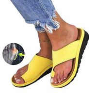 ZGDGG Big Toe Foot Correction Sandal with Orthopedic Bunion Corrector Yellow PU Comfy Platform Flat Sole for Women,43