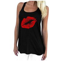 Women's Lips Print Sexy Ladies Tank Tops Summer Casual Sleeveless Round Neck Stylish Cami Shirts Vest Blouses Amiley (X-Large, Red)