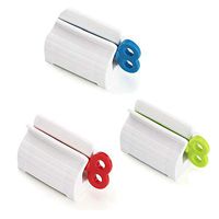 NUOMI 3 Pieces Manual Toothpaste Squeezer Plastic Rolling Tube Toothpaste Dispenser Seat Rotate Toothpaste Holder Stand for Home Bathroom, Blue, Red and Green