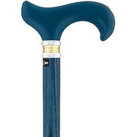 Blue Leather Derby Walking Cane with Blue Stained Ash Wood Shaft and Two-Tone Collar