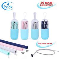 Extra Long 10" Collapsible straws Food Grade Silicone Drinking Straws Portable Reusable Washable Straws With cleaning brush and case (A Four Popular Colors, 1)