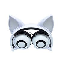 RONSHIN Kids Headphones Wired Stereo Over Ear Noise Isolating Cat Ear LED Light Headphones for Cell Phones PC Tablet White
