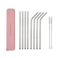 GANAMODA Set of 8 Stainless Steel Ultra Long 10.5 Inch,6mm Diameter,Drinking Straws for 30oz/20oz Tumblers Yeti Ramblers Cold Beverage,Cleaning Brushes Included(4 Straight|4 Bent|2 Brushes) Red