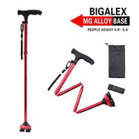 BigAlex Folding Walking Cane with LED Light,Pivoting Quad Base,Adjustable Walking Stick with Carrying Bag for Man/Woman (Short MG Alloy Base(Red))