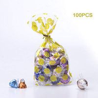 100 Pack Clear Cello Bags with Candy Cookie Bags 4.5 x 6.5 x 2inch Clear Plastic Treat Bags Gold Polka Dot Candy Bags for Cookie Candy Snack Wrapping Party Favor with Gold Twist Ties