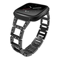 Lyperkin Compatible with Fitbit Versa/Versa Lite Bands, Luxury Crystal Stainless Steel Strap Bracelet Replacement Wristband Accessories Compatible with Fitbit Versa/Versa Lite Smart Watch S-12
