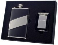Visol"Descent" Flask and Zippo Lighter Gift Set, 8-Ounce, Chrome